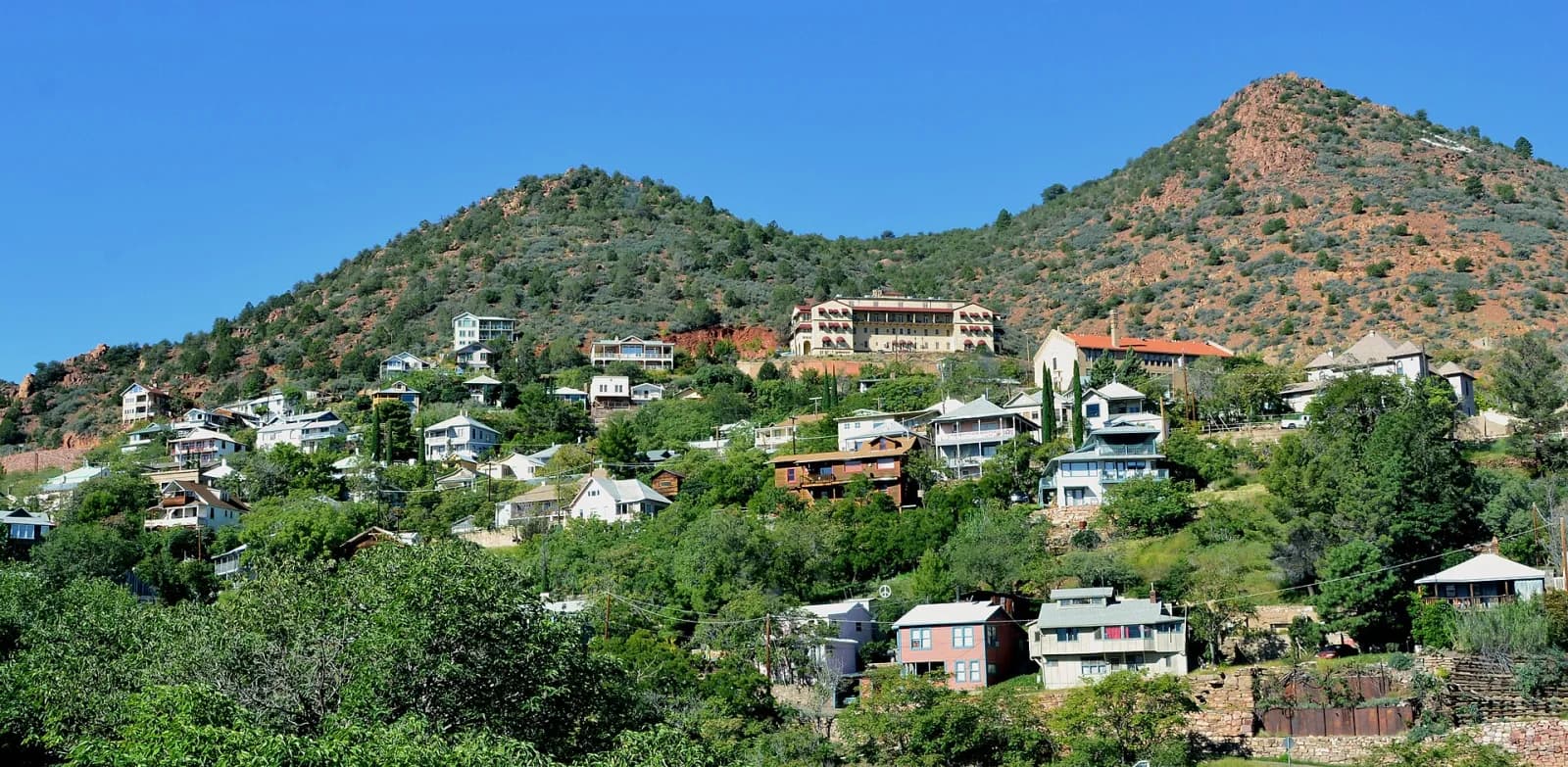 Jerome's hillside buildings beneath the Arizona mountains