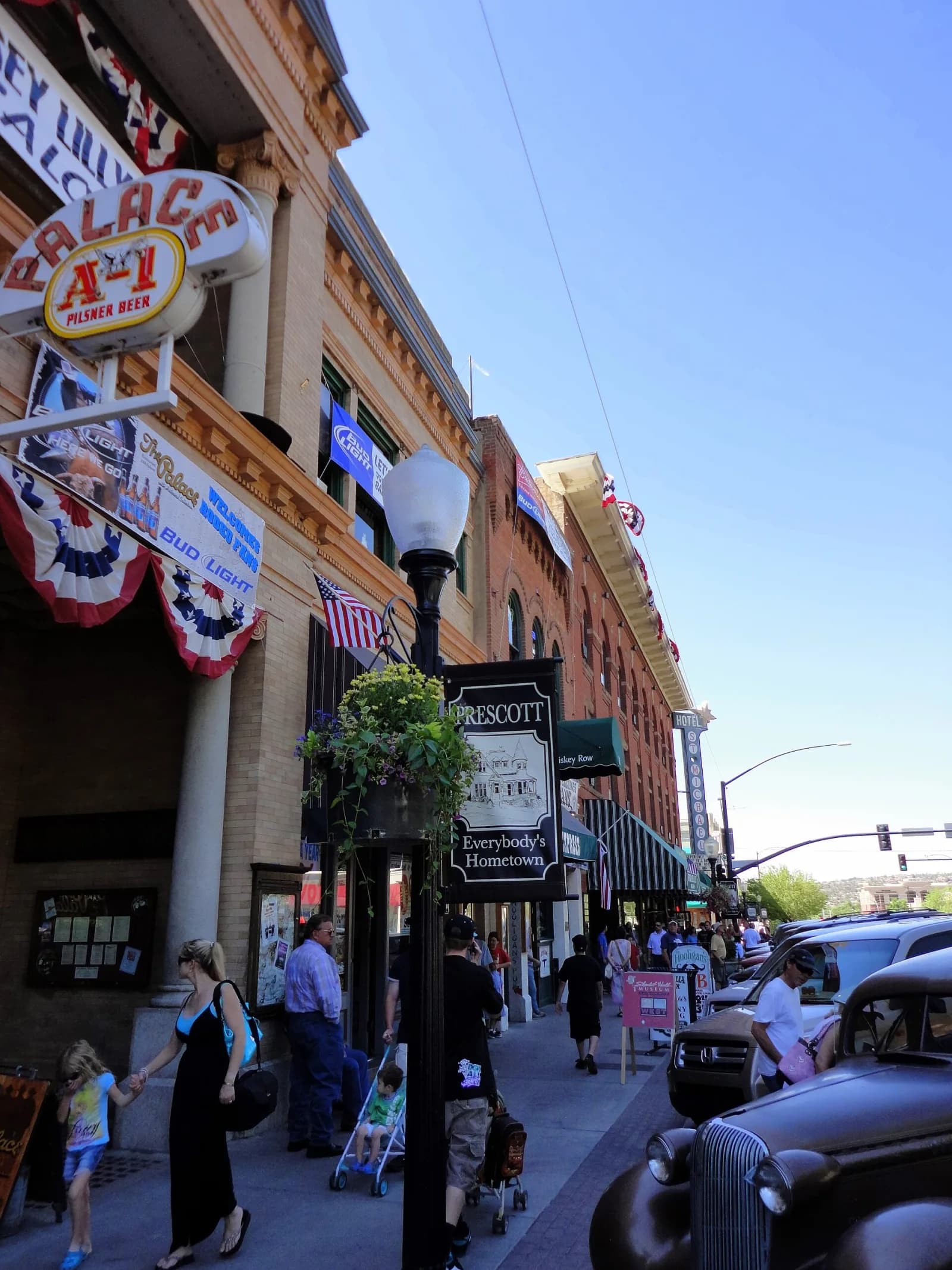 Historic storefronts lining Whiskey Row in downtown Prescott