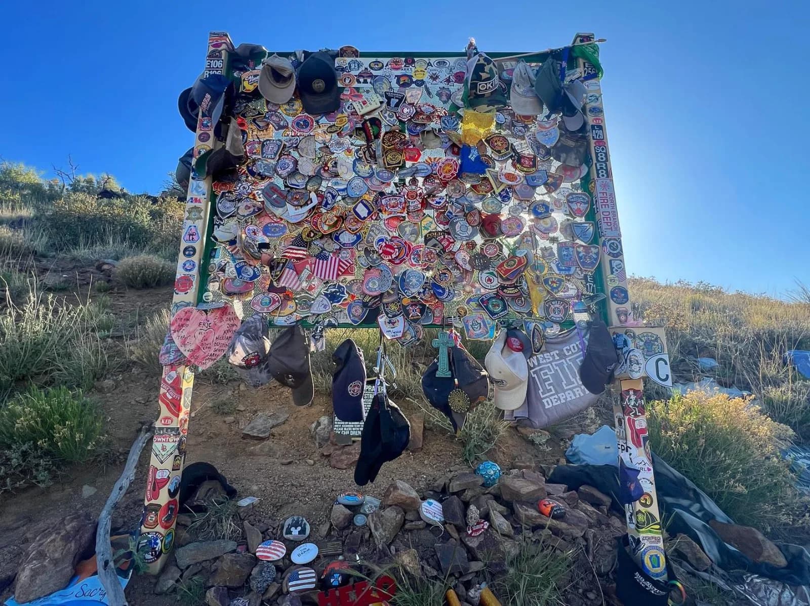Mementos left at the Granite Mountain Hotshots memorial